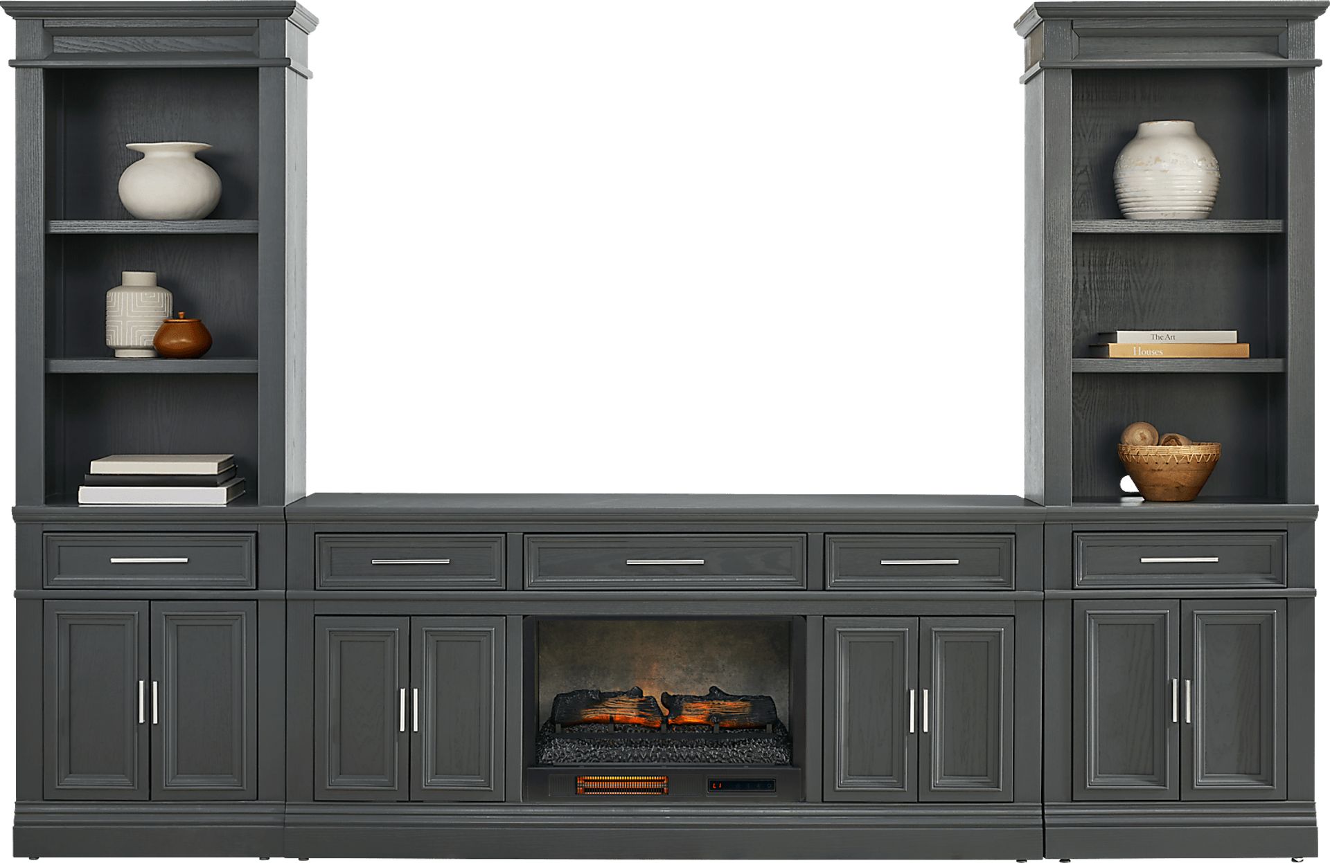 Stephenson Dark Gray 4 Pc Wall Unit with 70" Console and Electric Log Fireplace - Image 2