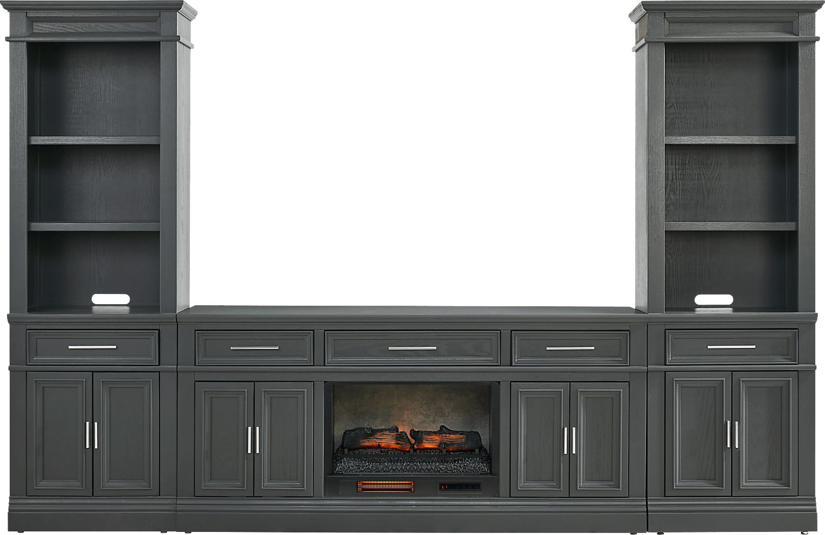 Stephenson Dark Gray 4 Pc Wall Unit with 70 in. Console and Electric Log Fireplace