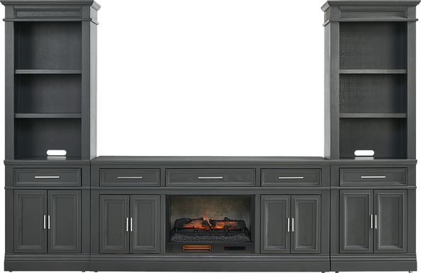 Stephenson Dark Gray 4 Pc Wall Unit with 70 in. Console and Electric Log Fireplace