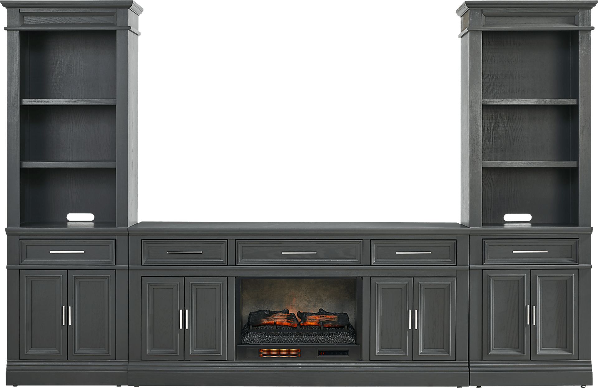 Stephenson Dark Gray 4 Pc Wall Unit with 70" Console and Electric Log Fireplace - Image 1