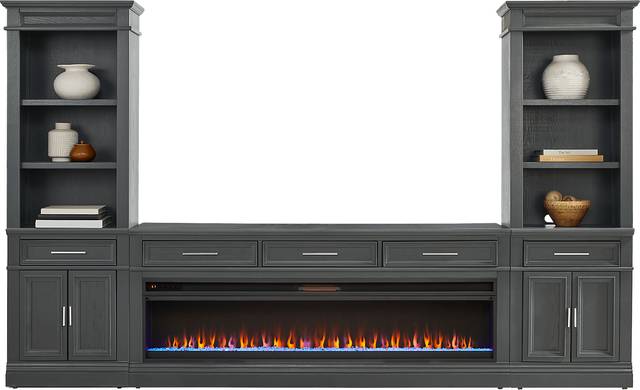 Stephenson Dark Gray 4 Pc Wall Unit with 78" Console and Electric Fireplace - Thumbnail - Image 2