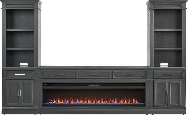 Stephenson Dark Gray 4 Pc Wall Unit with 78" Console and Electric Fireplace - Thumbnail - Image 1