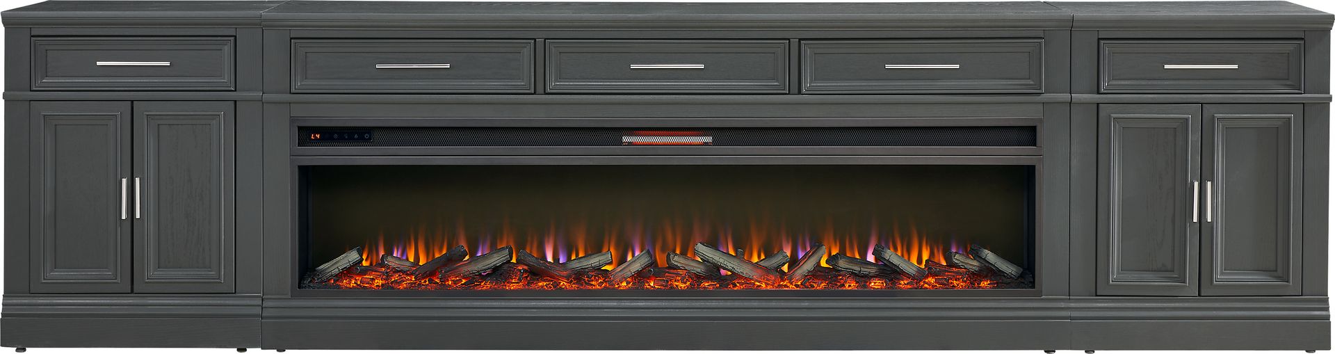 Stephenson Dark Gray 4 Pc Wall Unit with 78" Console and Electric Log Fireplace - Image 1