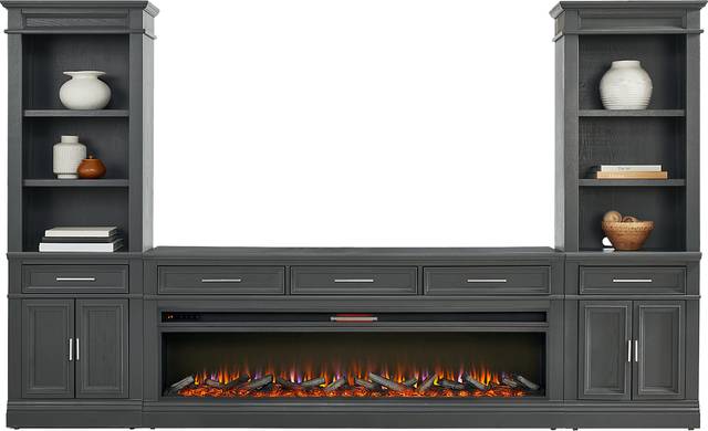 Stephenson Dark Gray 4 Pc Wall Unit with 78" Console and Electric Log Fireplace - Thumbnail - Image 2