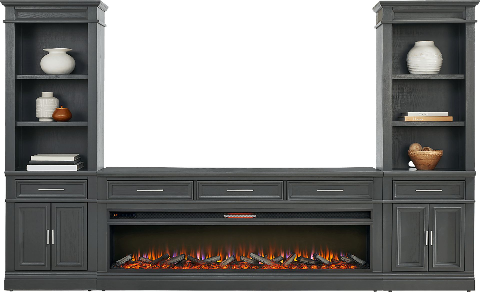 Stephenson Dark Gray 4 Pc Wall Unit with 78" Console and Electric Log Fireplace - Image 2