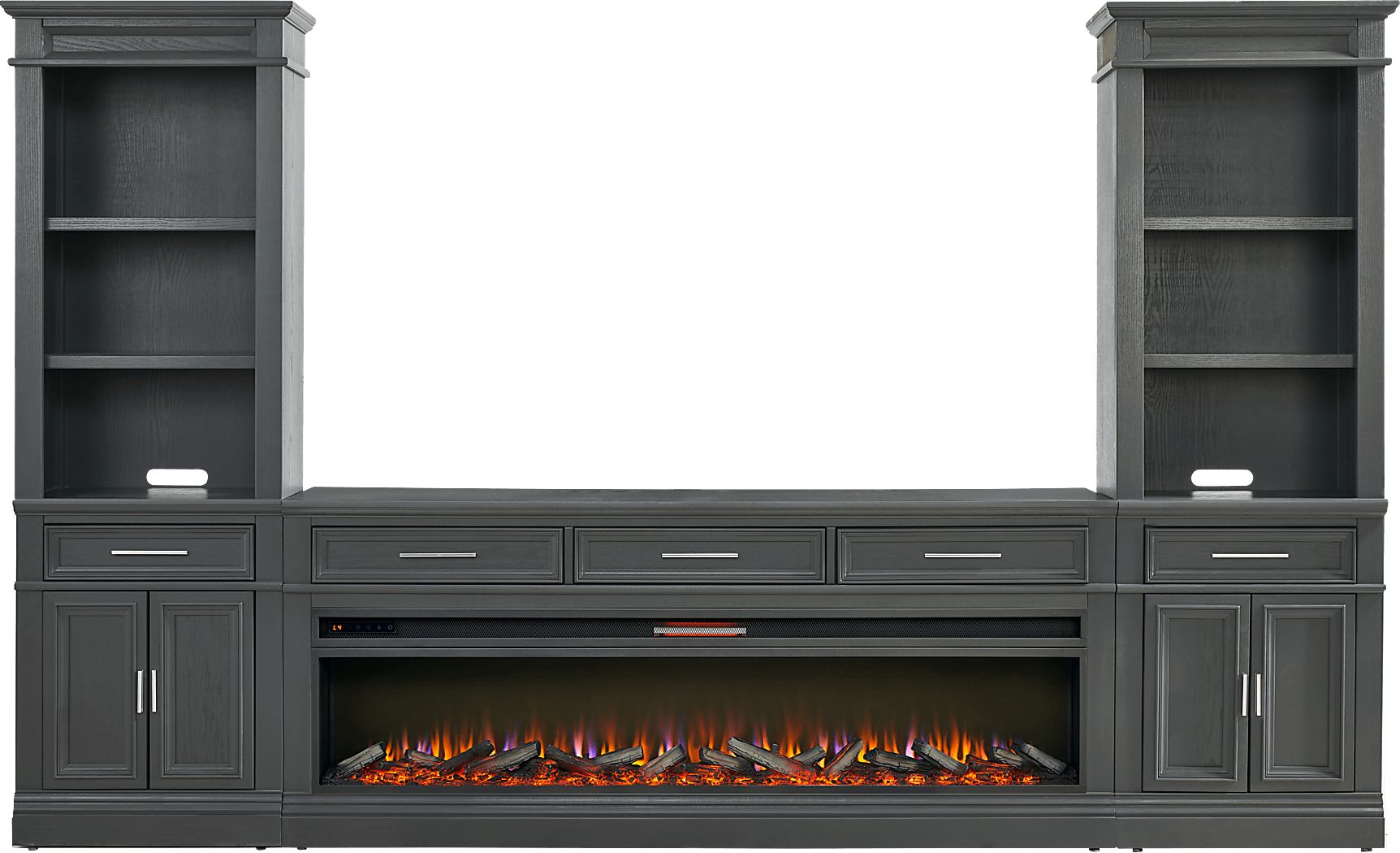 Stephenson Dark Gray 4 Pc Wall Unit with 78 in. Console and Electric Log Fireplace