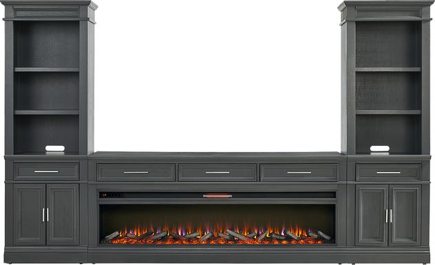 Stephenson Dark Gray 4 Pc Wall Unit with 78 in. Console and Electric Log Fireplace
