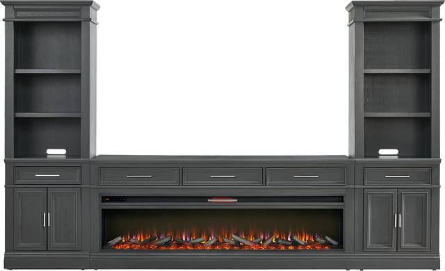 Stephenson Dark Gray 4 Pc Wall Unit with 78" Console and Electric Log Fireplace - Thumbnail - Image 1