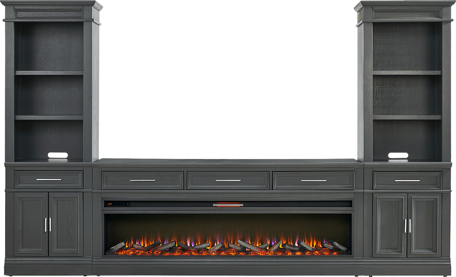 Stephenson Dark Gray 4 Pc Wall Unit with 78" Console and Electric Log Fireplace - Image 1