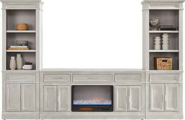 Stephenson Light Gray 4 Pc Wall Unit with 70" Console and Electric Fireplace - Thumbnail - Image 2