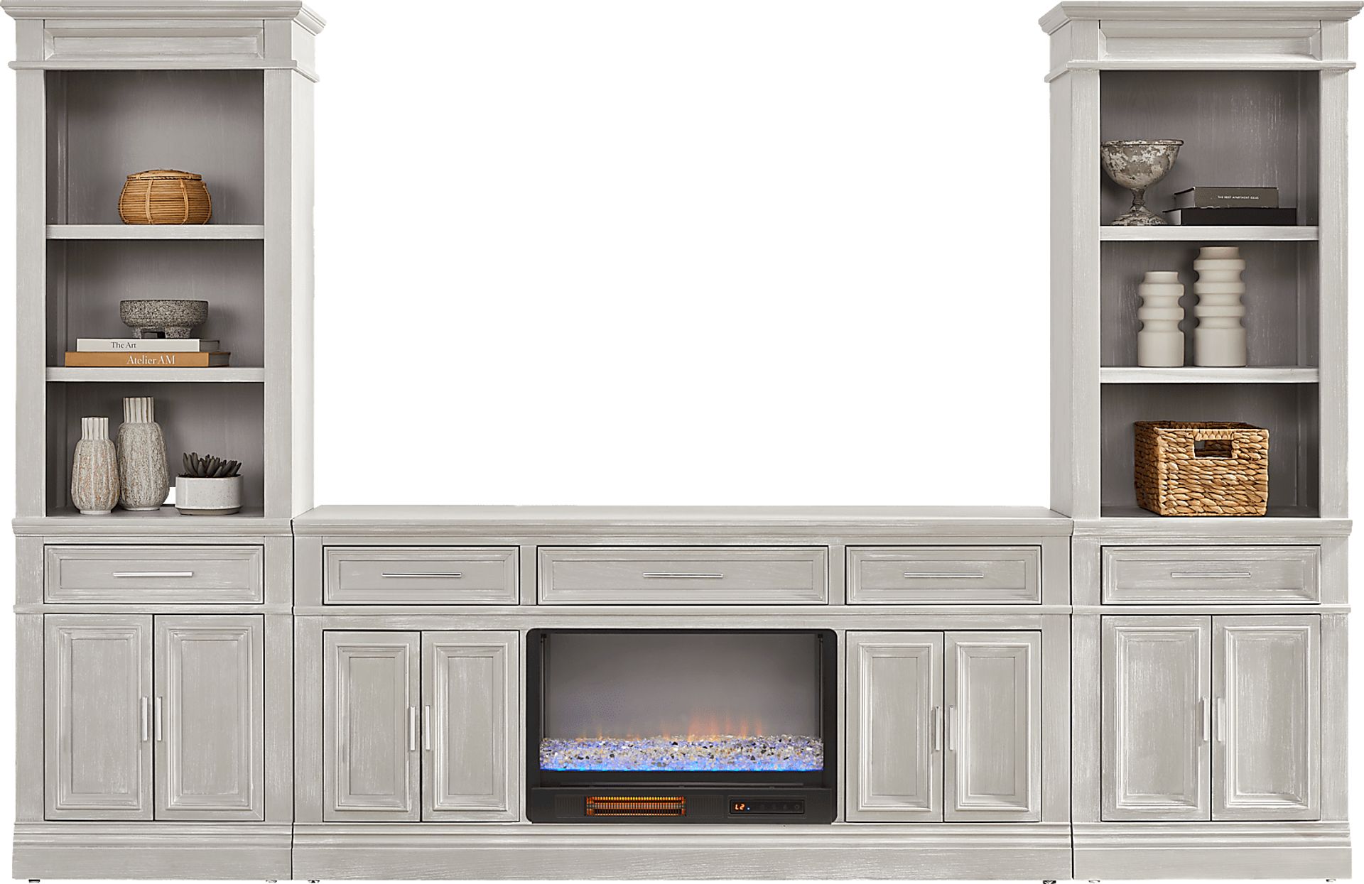 Stephenson Light Gray 4 Pc Wall Unit with 70" Console and Electric Fireplace - Image 2