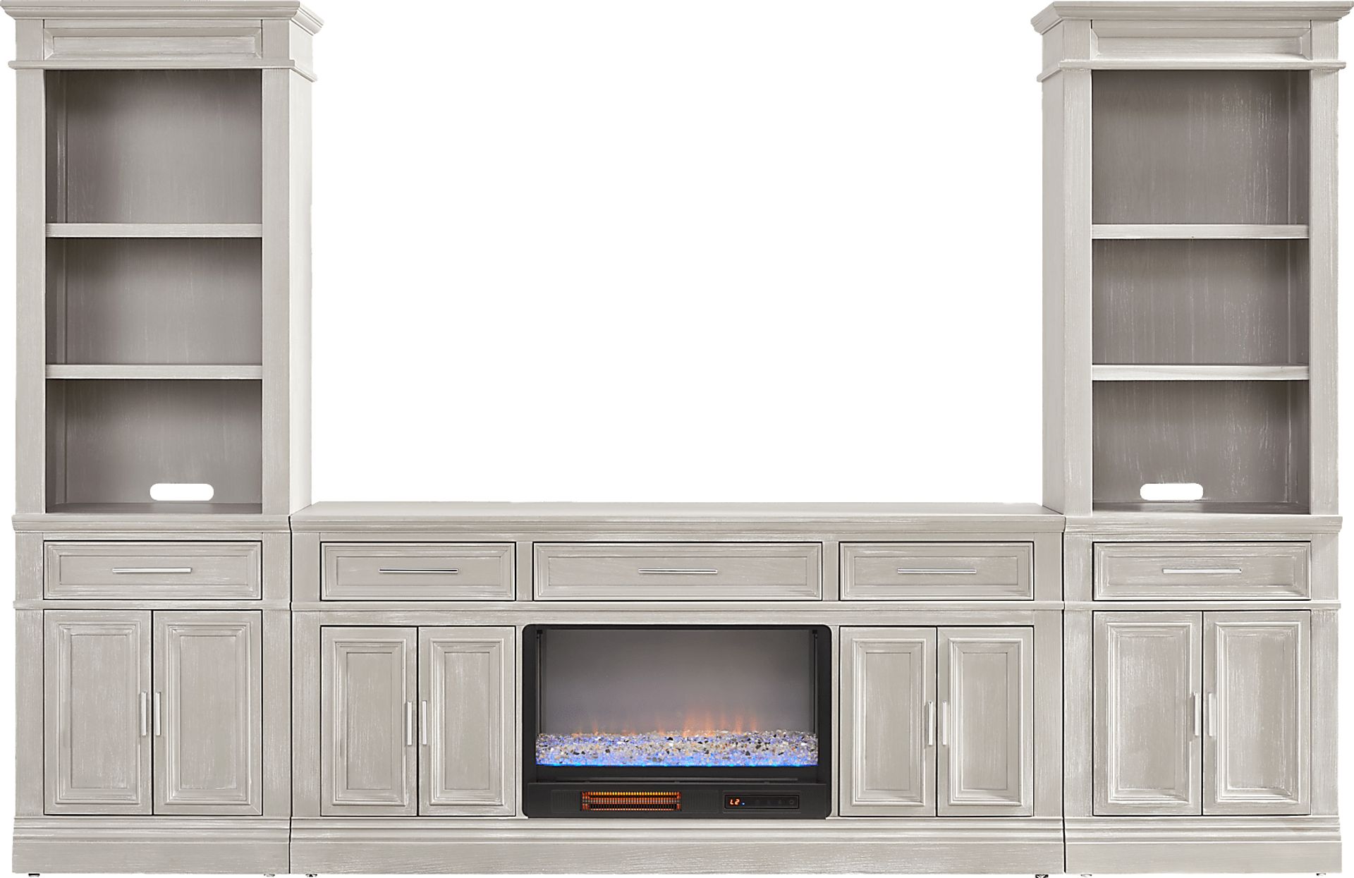 Stephenson Light Gray 4 Pc Wall Unit with 70" Console and Electric Fireplace - Image 1