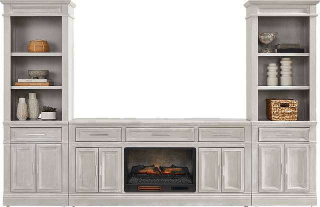 Stephenson Light Gray 4 Pc Wall Unit with 70" Console and Electric Log Fireplace - Thumbnail - Image 2