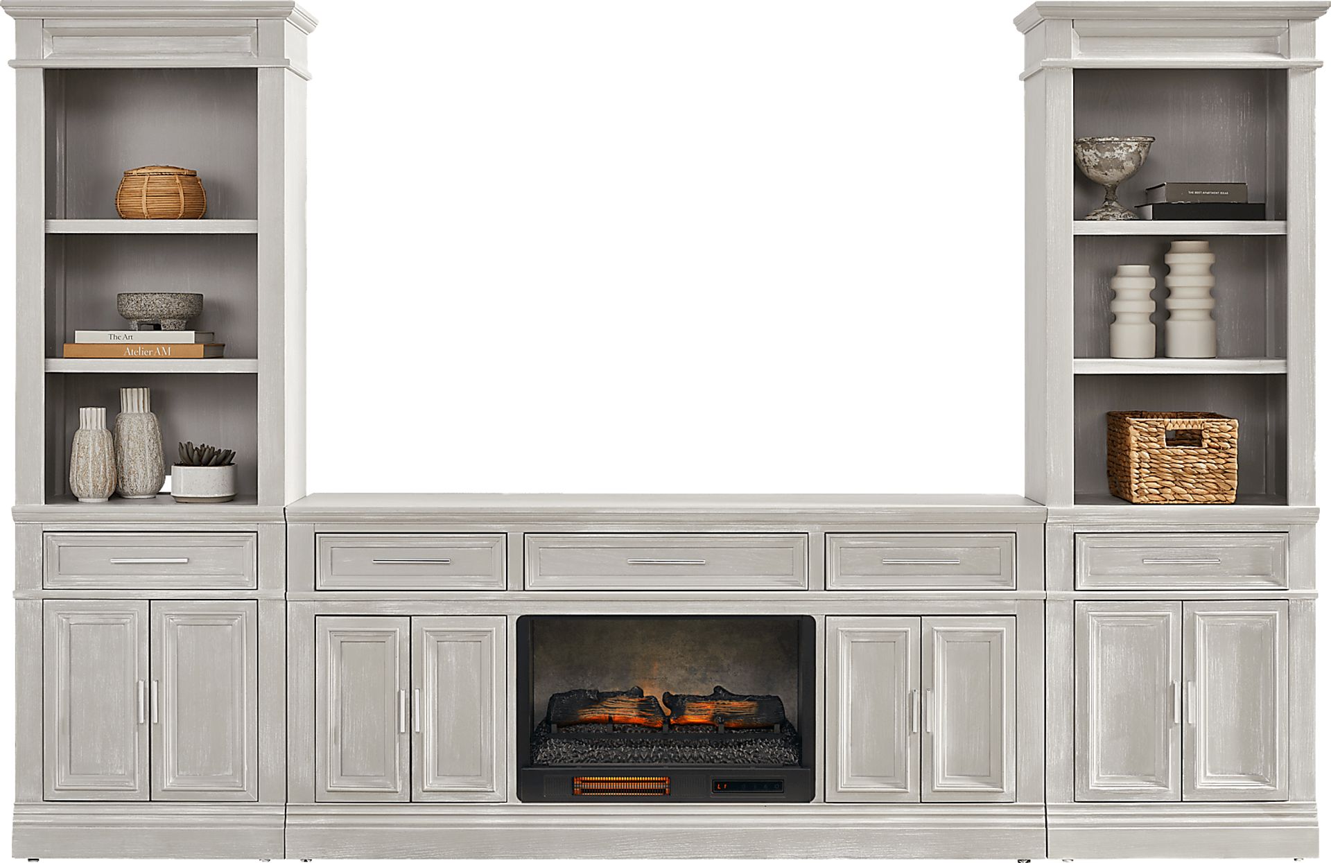 Stephenson Light Gray 4 Pc Wall Unit with 70" Console and Electric Log Fireplace - Image 2