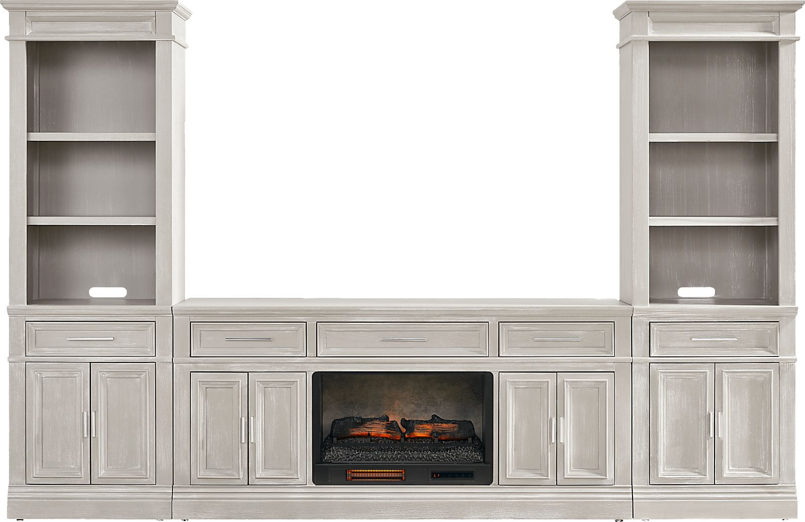 Stephenson Light Gray 4 Pc Wall Unit with 70 in. Console and Electric Log Fireplace