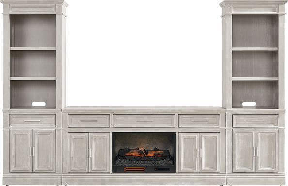 Stephenson Light Gray 4 Pc Wall Unit with 70 in. Console and Electric Log Fireplace