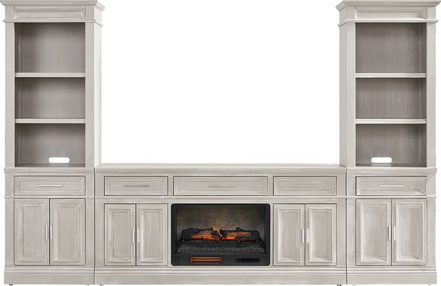 Stephenson Light Gray 4 Pc Wall Unit with 70" Console and Electric Log Fireplace - Thumbnail - Image 1