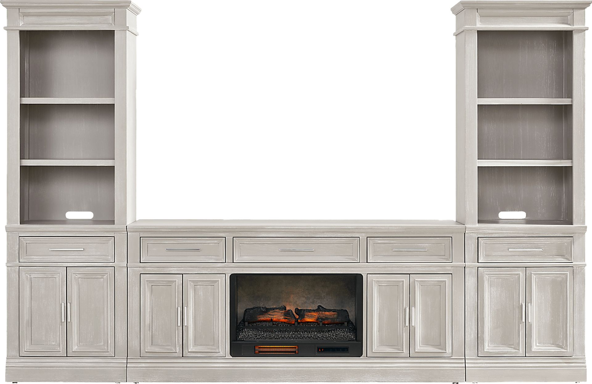 Stephenson Light Gray 4 Pc Wall Unit with 70" Console and Electric Log Fireplace - Image 1