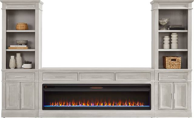 Stephenson Light Gray 4 Pc Wall Unit with 78" Console and Electric Fireplace - Thumbnail - Image 2
