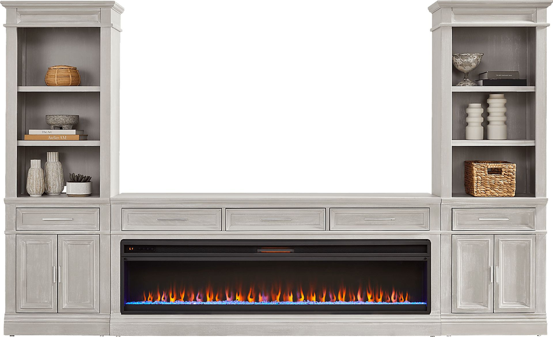 Stephenson Light Gray 4 Pc Wall Unit with 78" Console and Electric Fireplace - Image 2