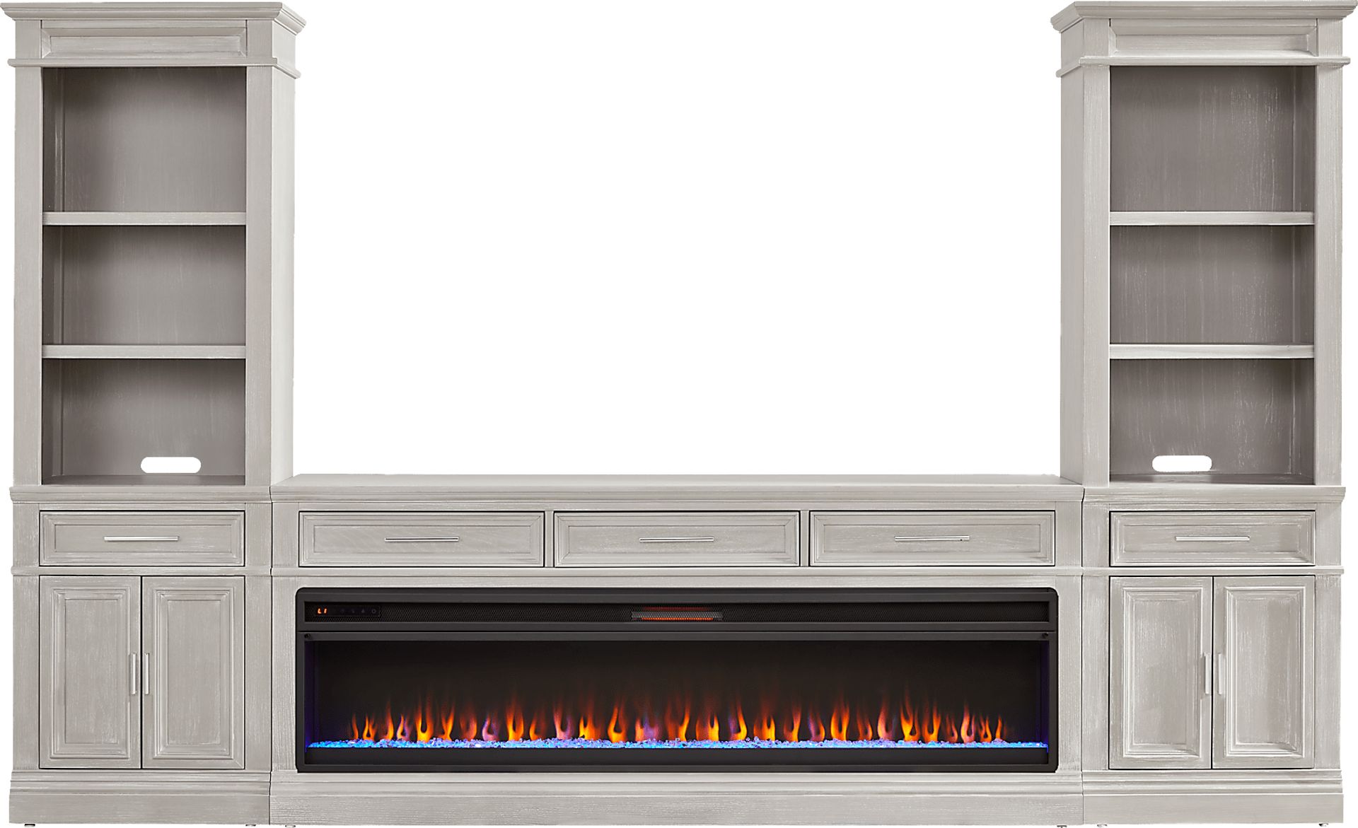 Stephenson Light Gray 4 Pc Wall Unit with 78" Console and Electric Fireplace - Image 1