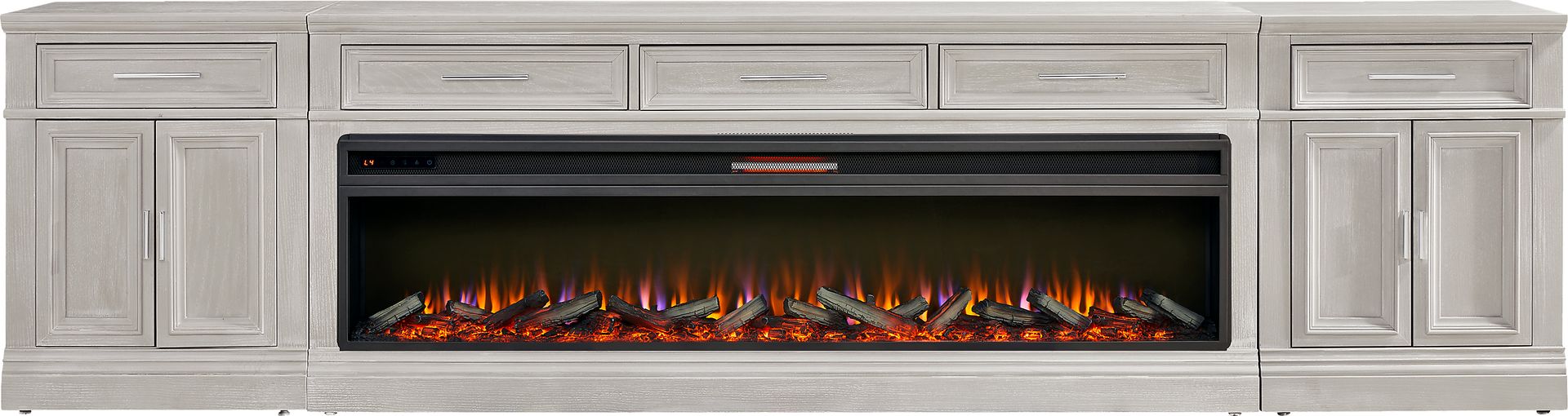 Stephenson Light Gray 4 Pc Wall Unit with 78" Console and Electric Log Fireplace - Image 1