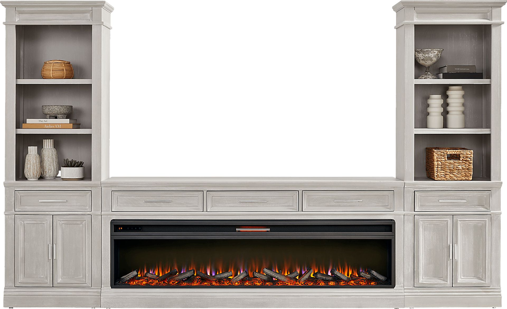 Stephenson Light Gray 4 Pc Wall Unit with 78" Console and Electric Log Fireplace - Image 2