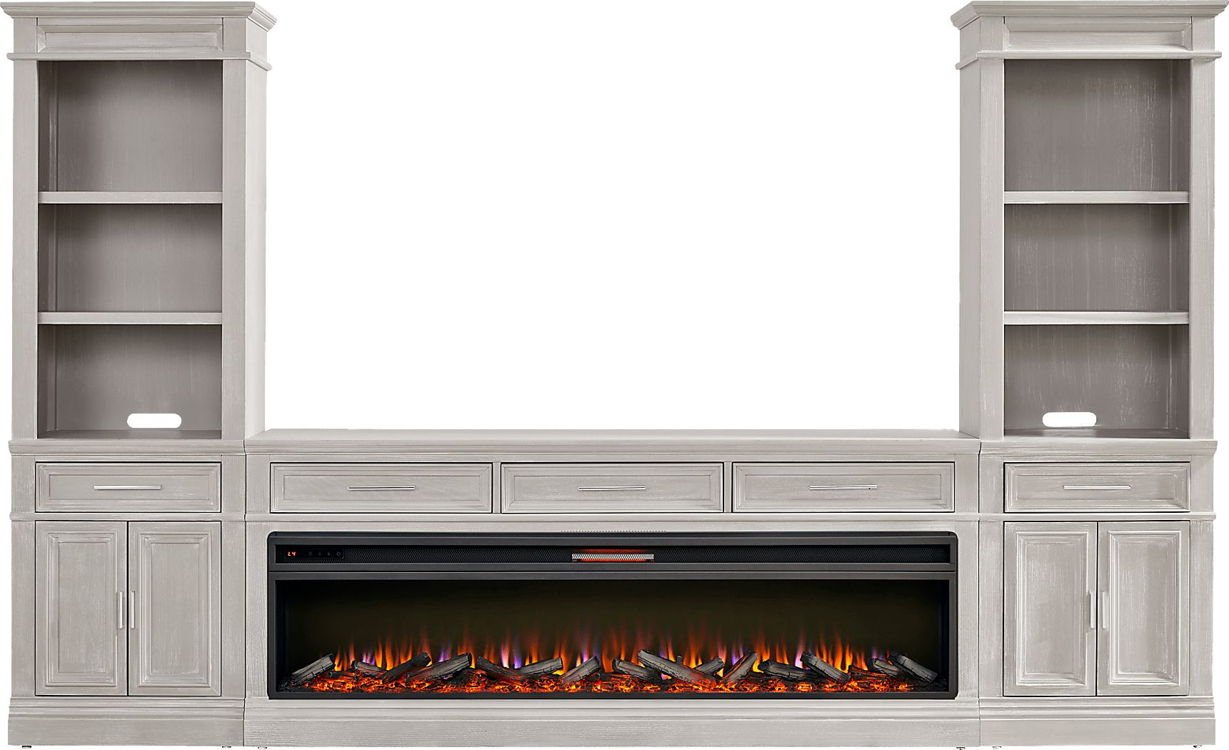 Stephenson Light Gray 4 Pc Wall Unit with 78 in. Console and Electric Log Fireplace
