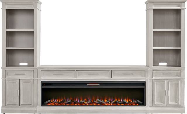 Stephenson Light Gray 4 Pc Wall Unit with 78" Console and Electric Log Fireplace - Thumbnail - Image 1