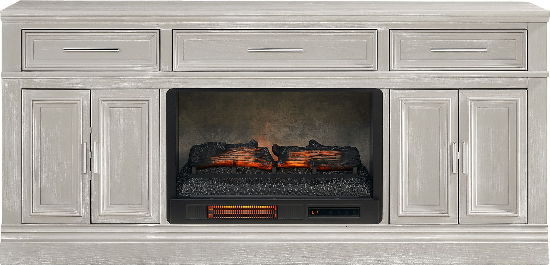 Stephenson Light Gray 70" Console with Electric Log Fireplace - Image 1