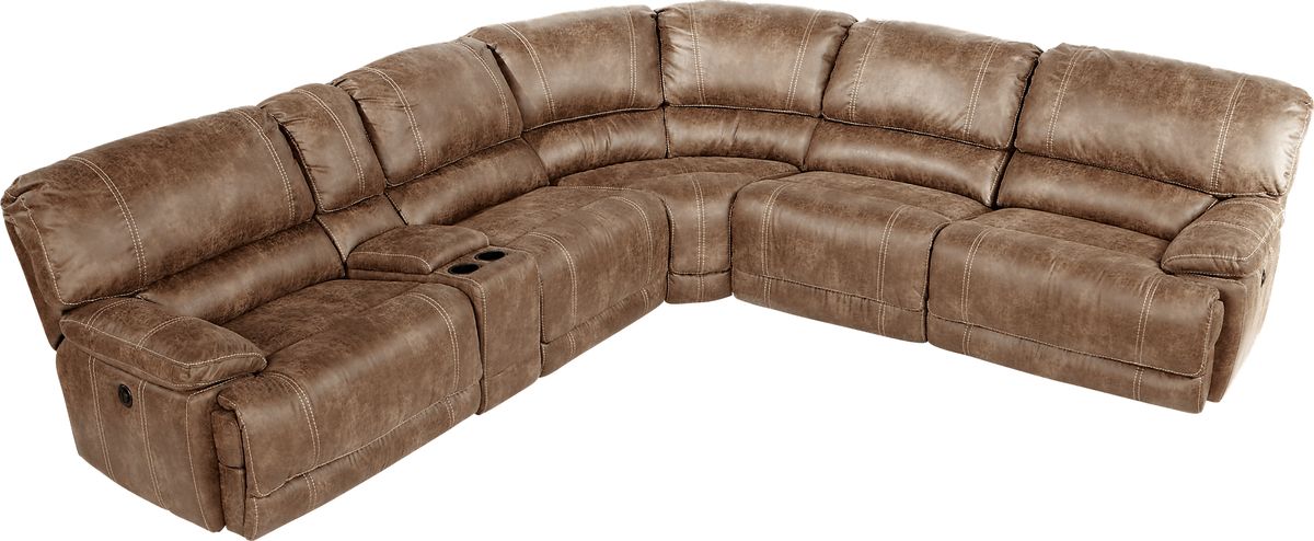 Stetson Ridge Brown Microfiber 6 Pc Power Reclining Sectional | Rooms to Go
