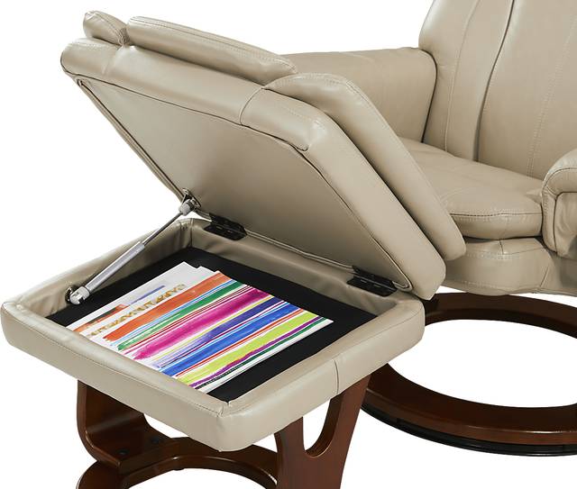 Stewart Place Beige Leather Recliner and Ottoman - Thumbnail - Image 4
