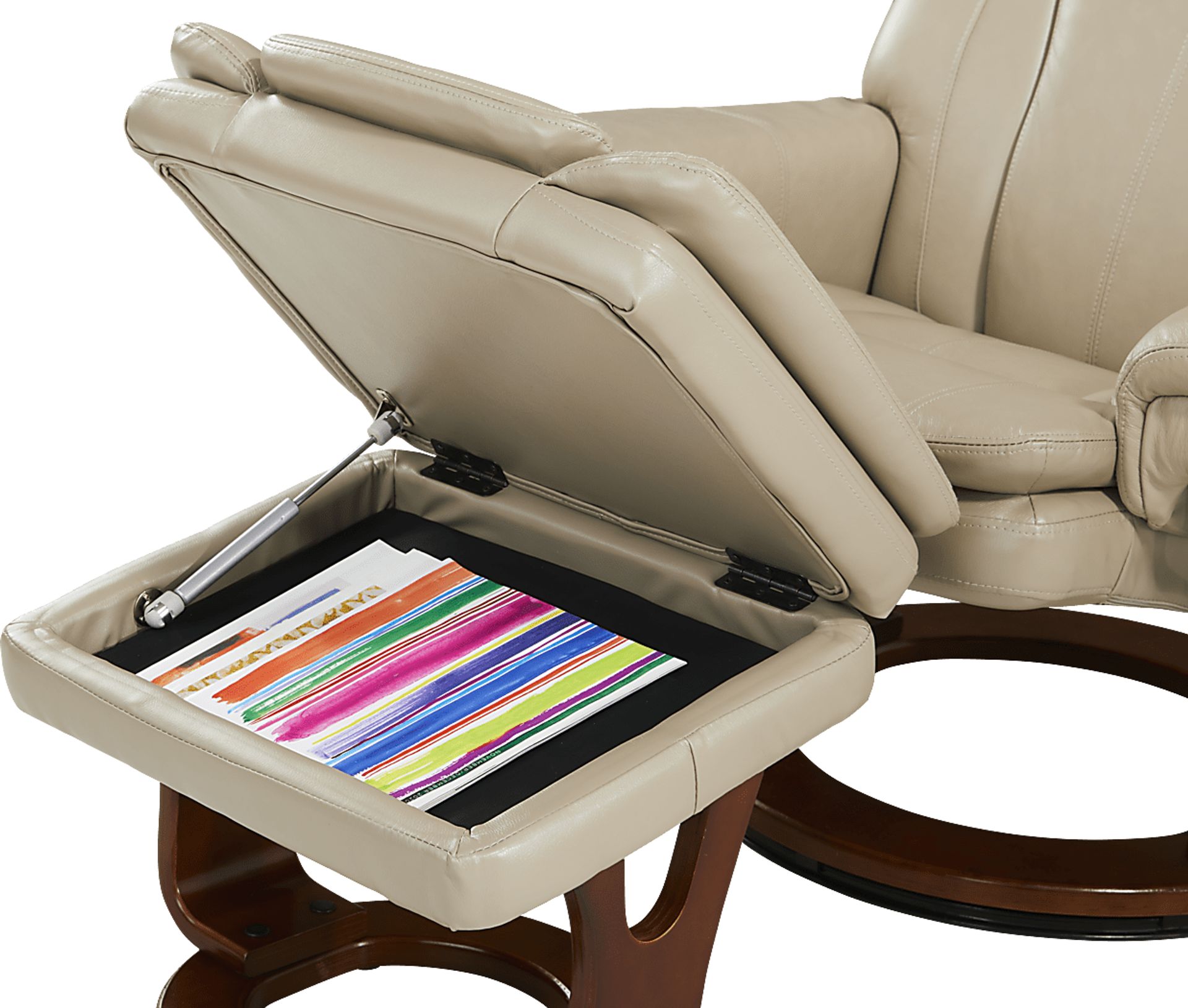 Stewart Place Beige Leather Recliner and Ottoman - Image 4