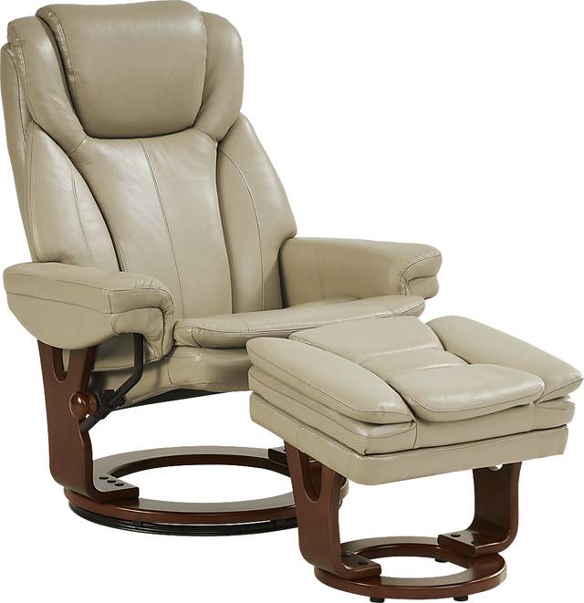 Stewart Place Beige Leather Recliner and Ottoman - Thumbnail - Image 1
