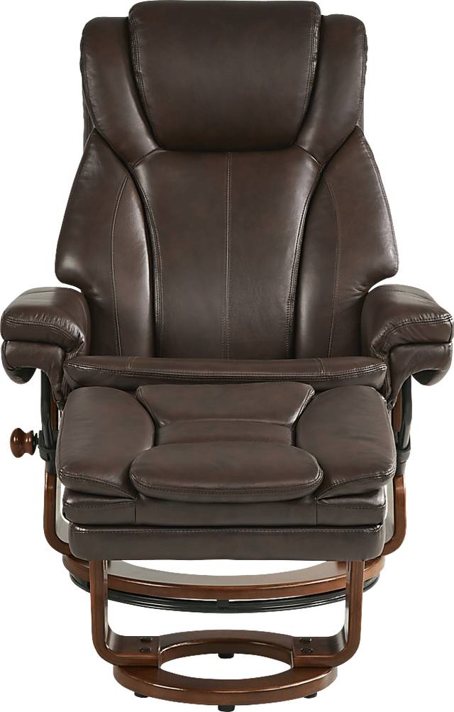 Stewart Place Brown Leather Recliner and Ottoman - Thumbnail - Image 2