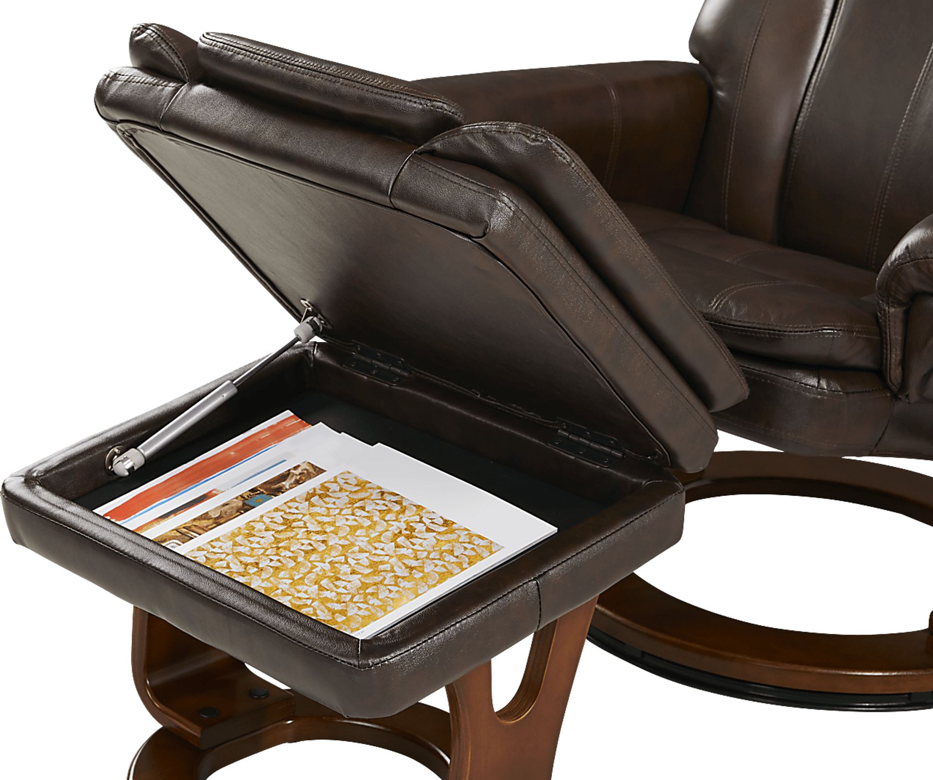 Stewart Place Brown Leather Recliner and Ottoman - Image 4