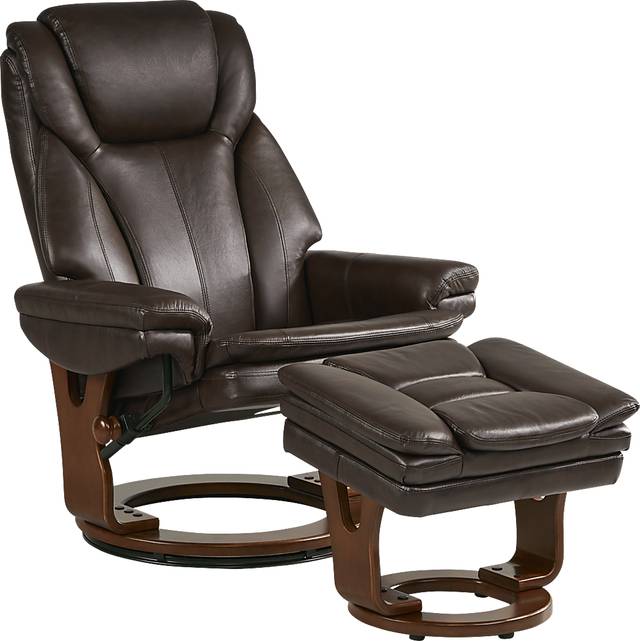 Stewart Place Brown Leather Recliner and Ottoman - Thumbnail - Image 1