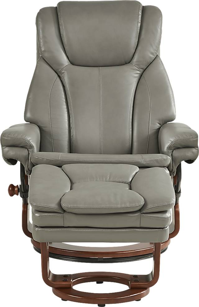 Stewart Place Gray Leather Recliner and Ottoman - Thumbnail - Image 2