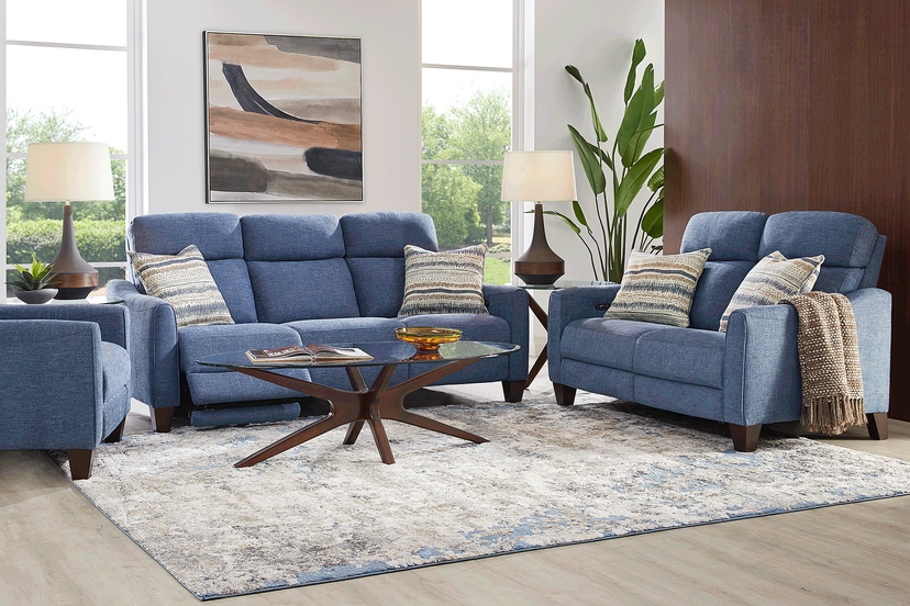 Stonecrest Indigo 2 Pc Living Room with Dual Power Reclining Sofa