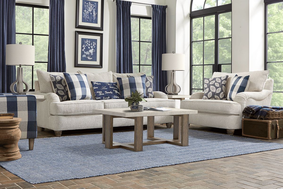 Stonehill 3 Pc Beige Chenille Fabric Living Room Set With Sofa, Chair ...