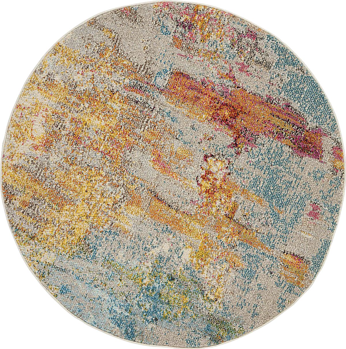 Stormy Skies Blue Polypropylene Fabric Round Rug Rooms to Go