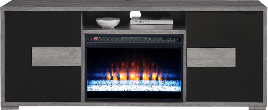 Studio Place Black 70 in. Console with Electric Fireplace