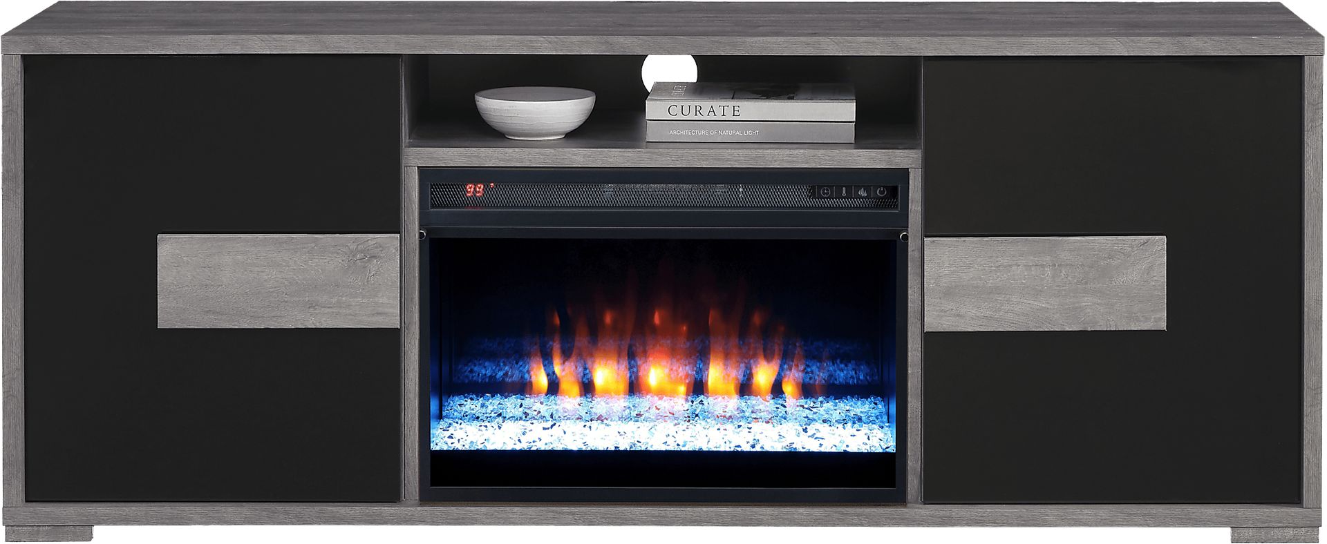 Studio Place Black 70 in. Console with Electric Fireplace - Image 1
