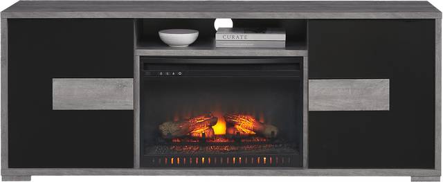 Studio Place Black 70 in. Console with Electric Log Fireplace - Thumbnail - Image 1