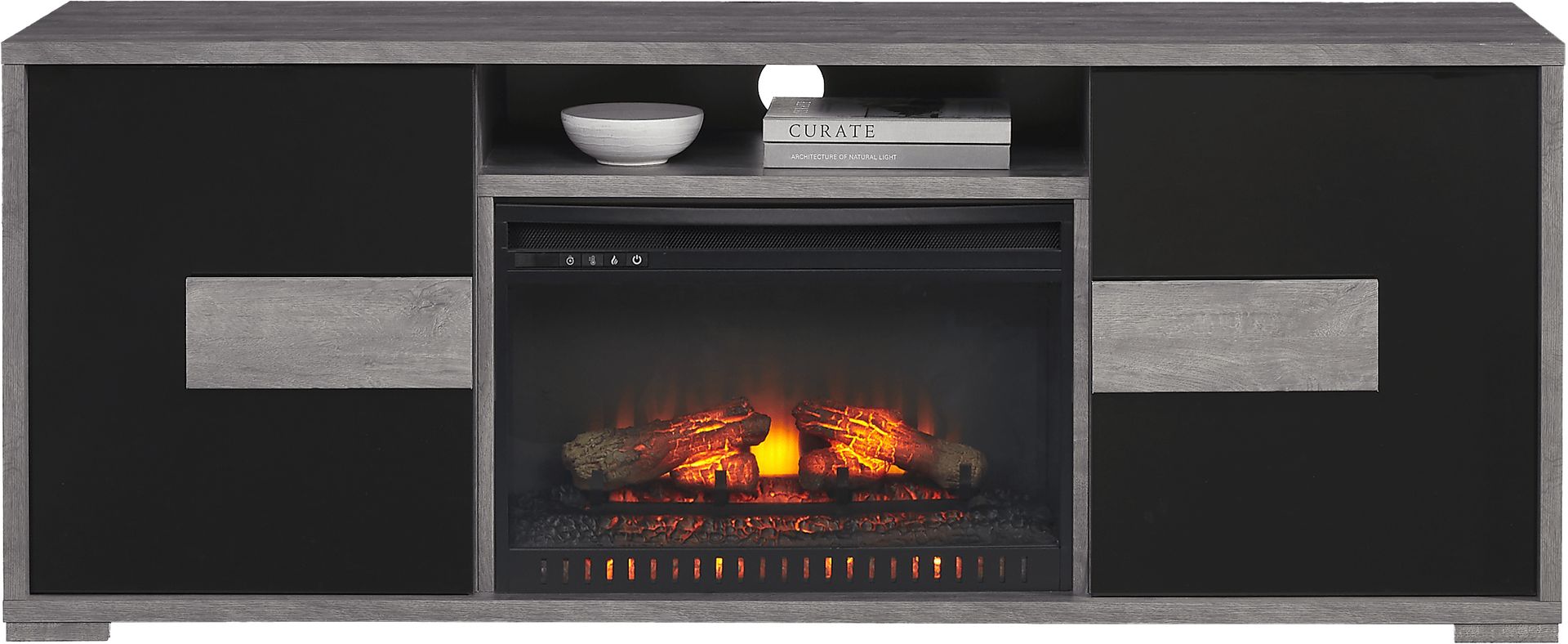 Studio Place Black 70 in. Console with Electric Log Fireplace - Image 1
