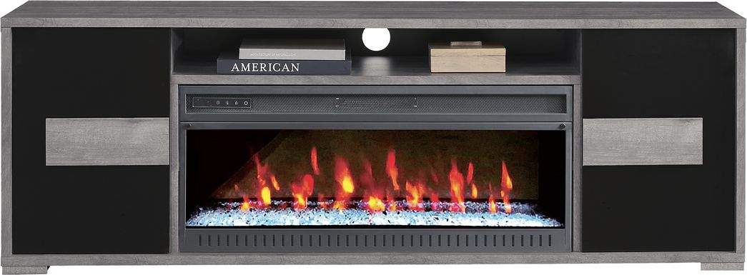 Studio Place Black 78 in. Console with Electric Fireplace