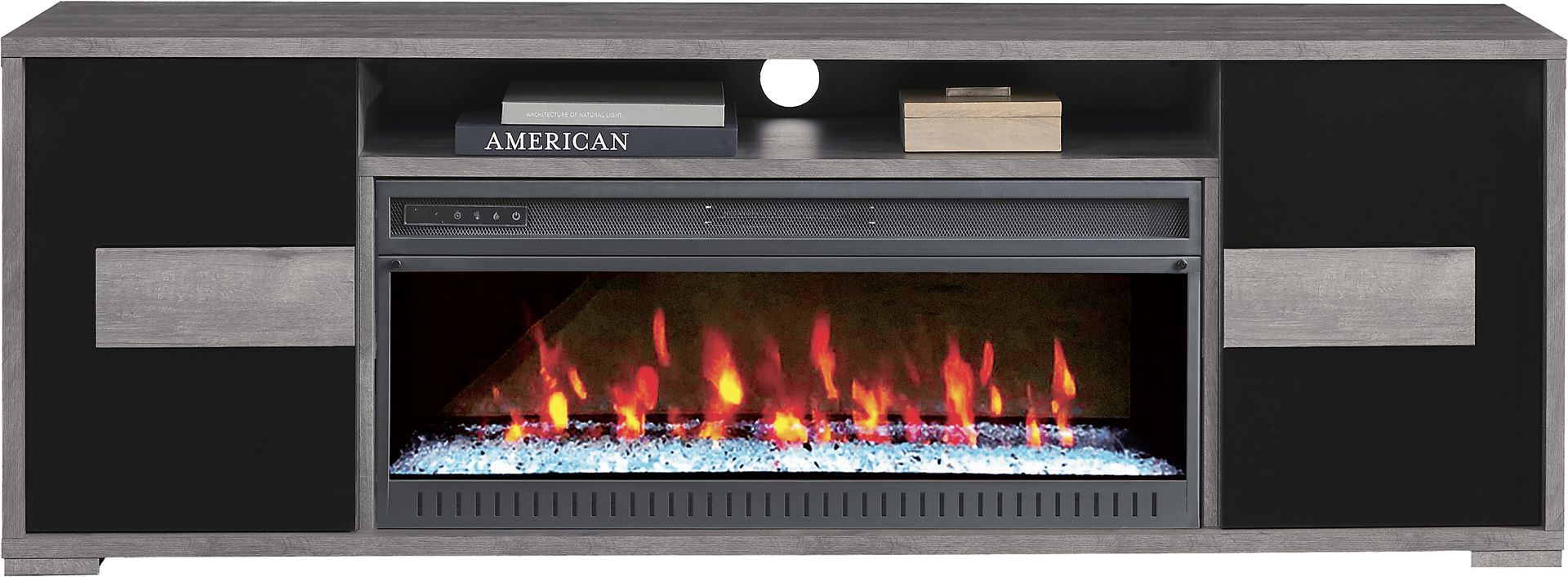 Studio Place Black 78 in. Console with Electric Fireplace - Image 1
