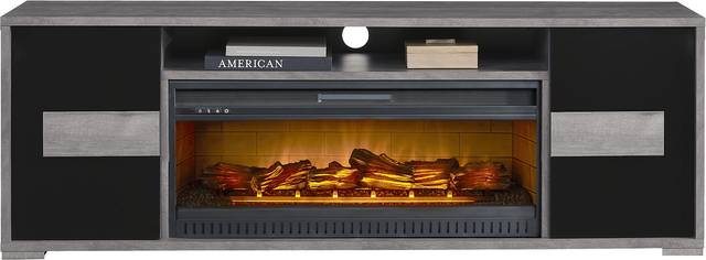 Studio Place Black 78 in. Console with Electric Log Fireplace - Thumbnail - Image 1