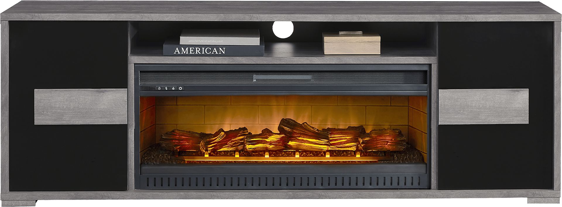 Studio Place Black 78 in. Console with Electric Log Fireplace - Image 1