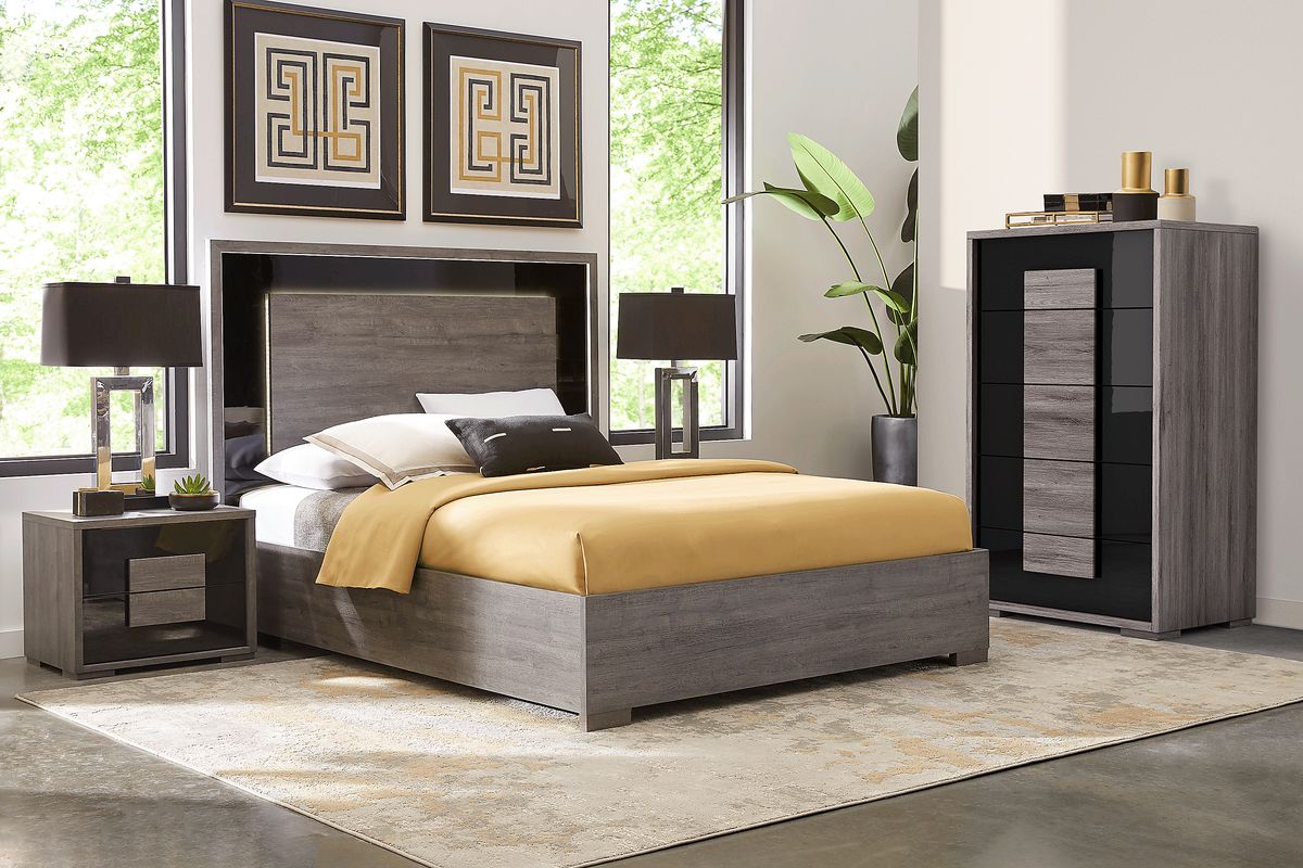 Studio Place 5 Pc Dark Gray King Bedroom Set With 3 Pc King Panel Bed ...